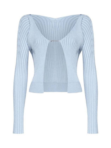 La Maille Pralu Longue Micro Charm Logo Cardigan Light Blue - JACQUEMUS - BALAAN 1