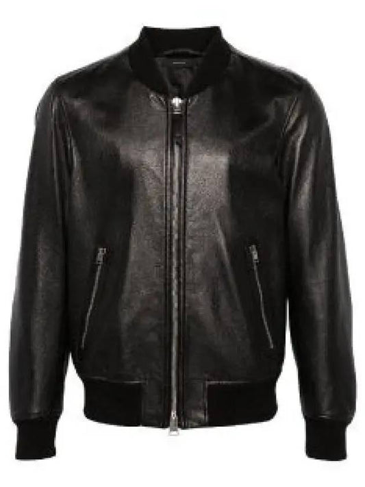 Grained Leather Two Way Zip Up Bomber Jacket Black - TOM FORD - BALAAN 2