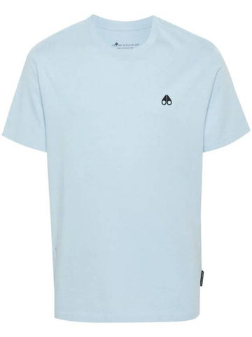 Satellite Logo Detail Crew Neck Short Sleeve T-Shirt Light Blue - MOOSE KNUCKLES - BALAAN 1