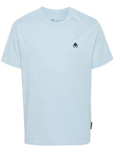 Satellite Logo Detail Crew Neck Short Sleeve T-Shirt Light Blue - MOOSE KNUCKLES - BALAAN 1