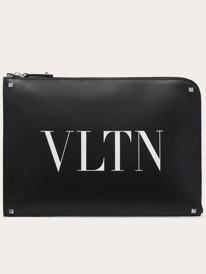 Rockstud VLTN Logo Document Clutch Bag Black - VALENTINO - BALAAN 2