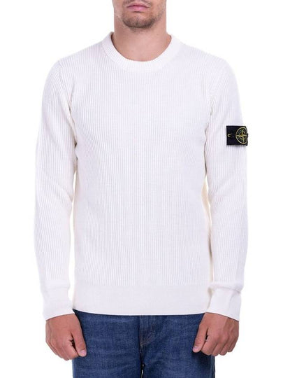 Wappen Patch Crew Neck Ribbed Wool Knit Top Beige - STONE ISLAND - BALAAN 2