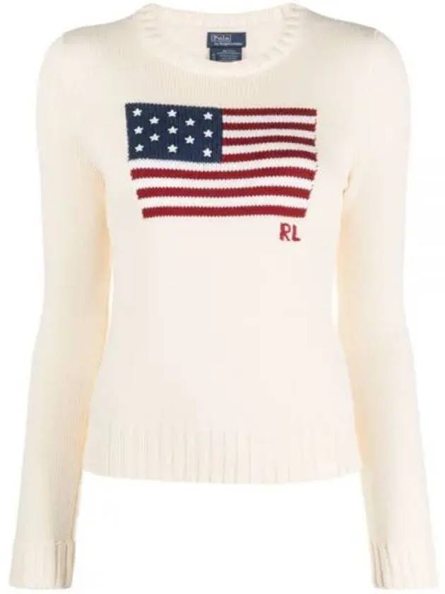 Flag Cotton Crew Neck Knit Top Cream - POLO RALPH LAUREN - BALAAN 2