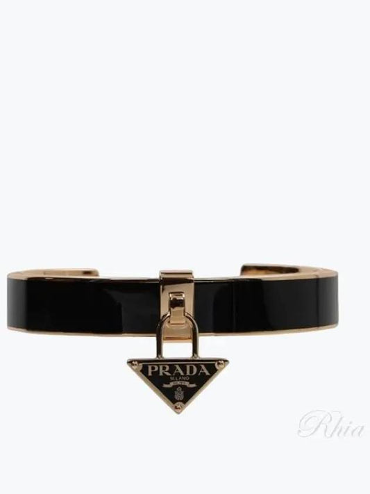 Triangle Logo Plaque Metal Bracelet Black Gold - PRADA - BALAAN 2