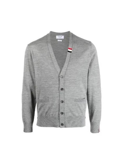 Men's Jersey Stitch V-Neck Cardigan Light Grey - THOM BROWNE - BALAAN 2