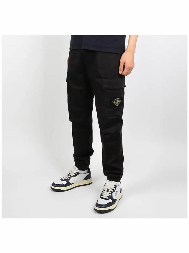 Garment Dyed Cotton Wool Satin Cargo Track Pants Black - STONE ISLAND - BALAAN 4