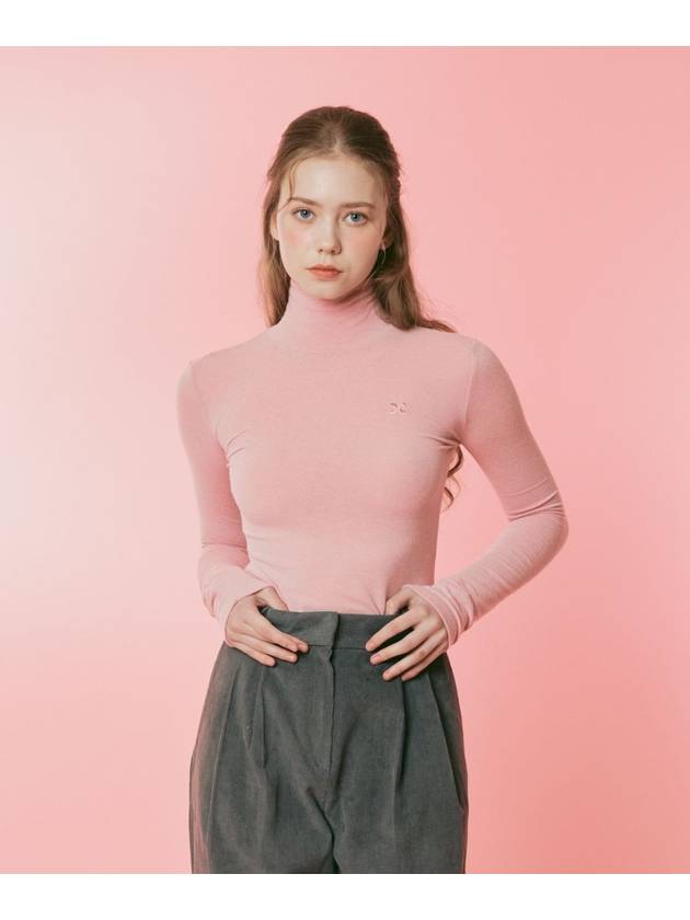 Wool High Neck Long Sleeve T-Shirt Pink - ETRE AU SOMMET - BALAAN 3