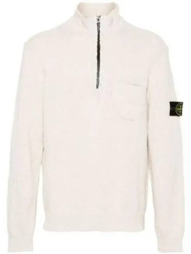 Half Zip-up Loose Fit Uneven Cotton Yarn Knit Top Beige - STONE ISLAND - BALAAN 2