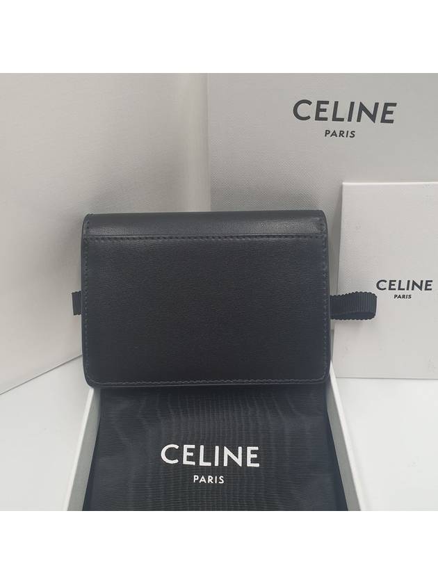 Triomphe Shiny Calfskin Flap Card Wallet Black - CELINE - BALAAN 4