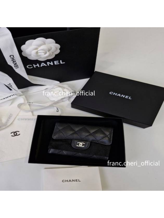 Small Classic Flap Wallet Grained Calfskin Silver Black - CHANEL - BALAAN 5