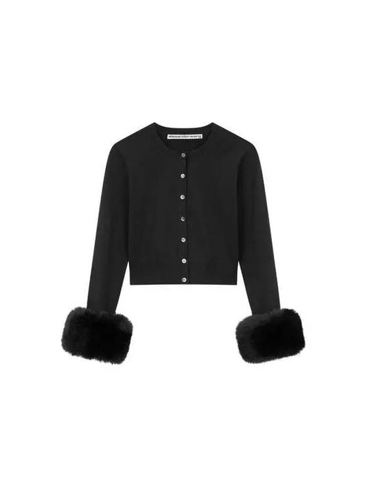 Fur cuff crop cardigan black 270813 - ALEXANDER WANG - BALAAN 1