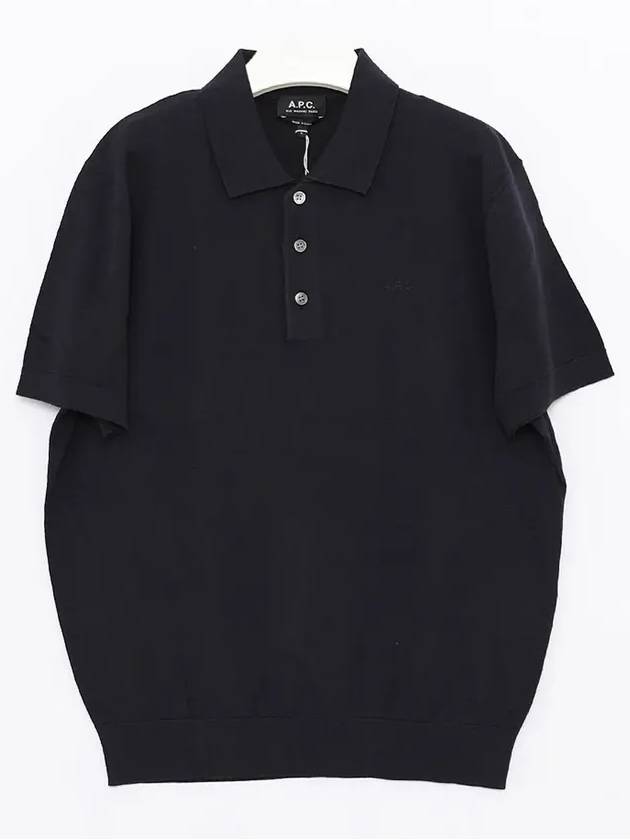 Embroidered Logo Knit Polo Shirt Blue - A.P.C. - BALAAN 3