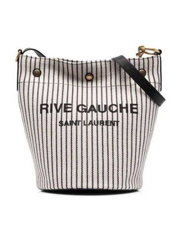 Rive Gauche Striped Canvas Leather Bucket Bag Cream Black - SAINT LAURENT - BALAAN 1