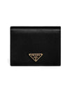 Gold Hardware Triangle Logo Saffiano Half Wallet Black - PRADA - BALAAN 3