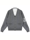 4-Bar V-Neck Hector Jacquard Cotton Cardigan Grey - THOM BROWNE - BALAAN 2