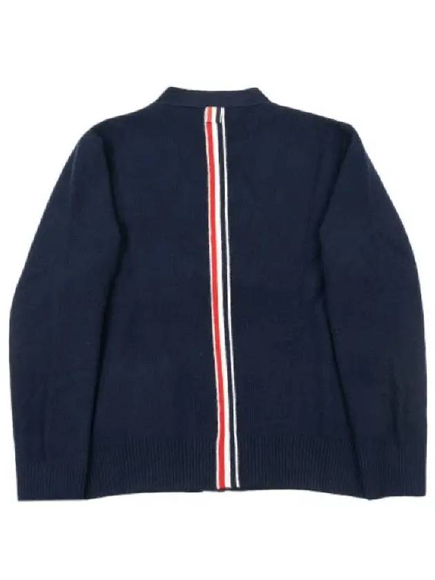 Brushed Effect Virgin Wool Cardigan Navy - THOM BROWNE - BALAAN 5