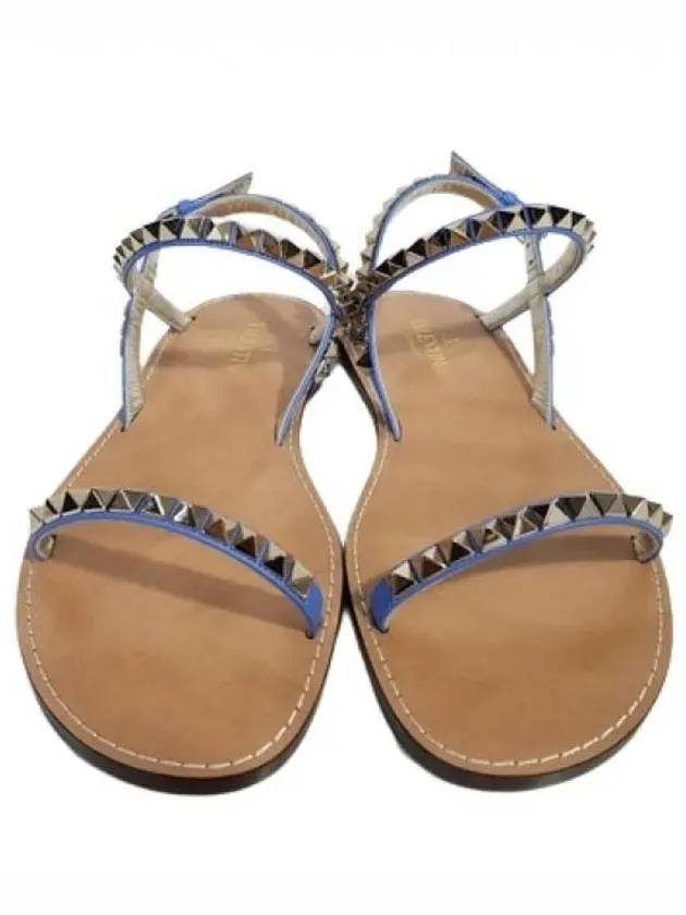 Rockstud Leather Sandals Blue - VALENTINO - BALAAN 3