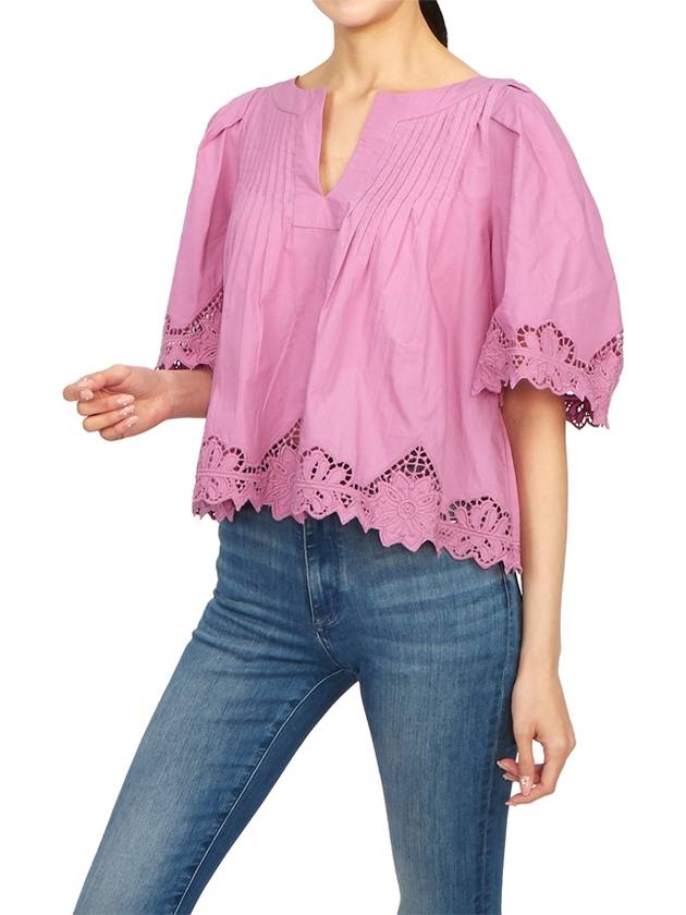 Women's Cotton Short Sleeve Blouse Pink - VANESSA BRUNO - BALAAN 5