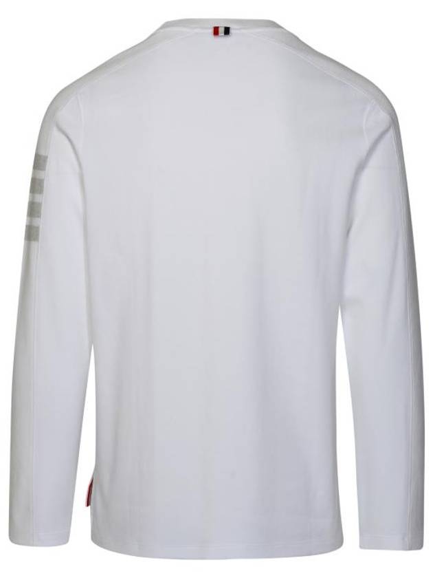 4-Bar Striped Cotton Long Sleeve T-Shirt White - THOM BROWNE - BALAAN 4