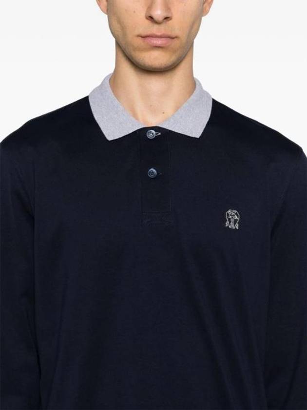 Embroidery Logo Long Sleeve Polo Shirt Navy - BRUNELLO CUCINELLI - BALAAN 5