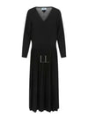 Logo Plaque Zipper Viscose Long Dress Black - PRADA - BALAAN 2