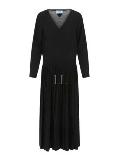 Logo Plaque Zipper Viscose Long Dress Black - PRADA - BALAAN 2