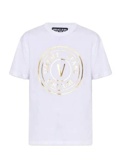 Jeans V Emblem Logo Short Sleeve T-Shirt White - VERSACE - BALAAN 2