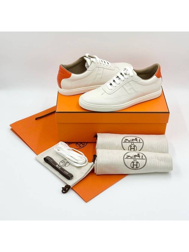 Men's Quicker Low Top Sneakers Blanc Orange - HERMES - BALAAN 11