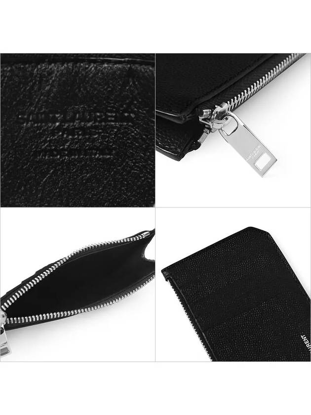 Leather Zipper Classic Fragment Card Wallet Black - SAINT LAURENT - BALAAN 4