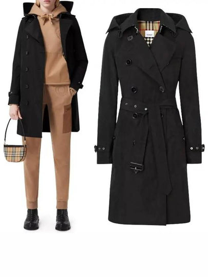 Detachable Hood Teffeta Kensington Trench Coat Black - BURBERRY - BALAAN 2