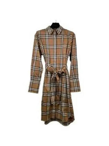 Check Belted Shirt Midi Dress Brown - BURBERRY - BALAAN 1