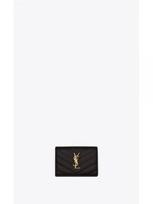 Monogram Caviar Embossed Business Card Wallet Black - SAINT LAURENT - BALAAN 2