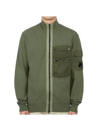 Cotton Mix Zip-Up Knit Cardigan Green - CP COMPANY - BALAAN 1