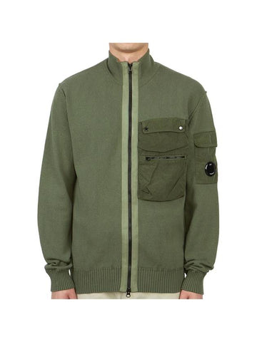 Cotton Mix Zip-Up Knit Cardigan Green - CP COMPANY - BALAAN 1