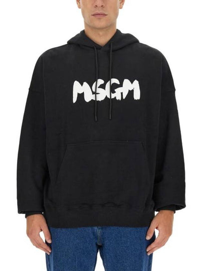 Brushed Logo Cotton Hoodie Black - MSGM - BALAAN 2