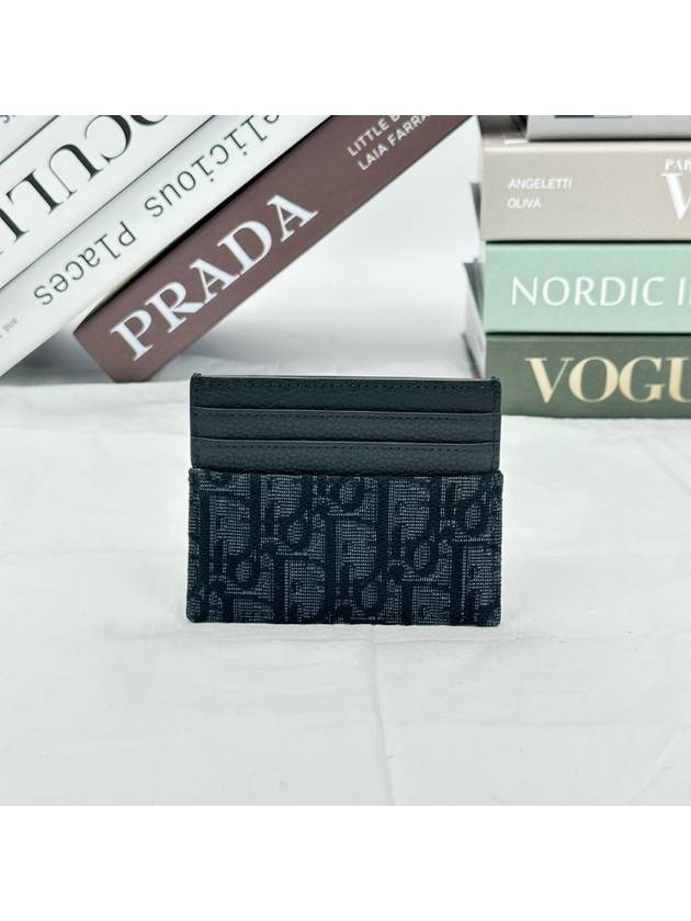 Oblique Jacquard Grain Leather Card Wallet Black - DIOR - BALAAN 4