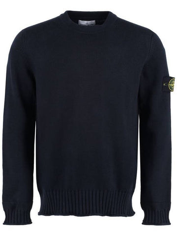 Men's Wappen Patch Crew Neck Cotton Knit Top Navy - STONE ISLAND - BALAAN 1