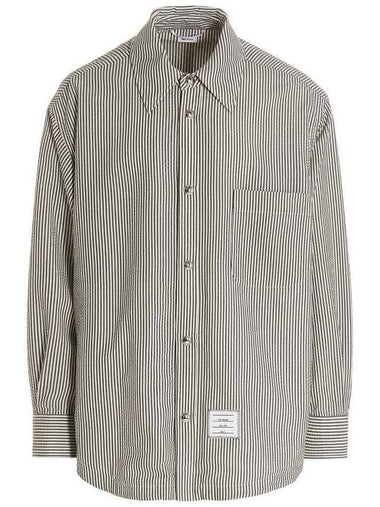 Seersucker Stripe Oversize Long Sleeve Shirt Grey - THOM BROWNE - BALAAN 1