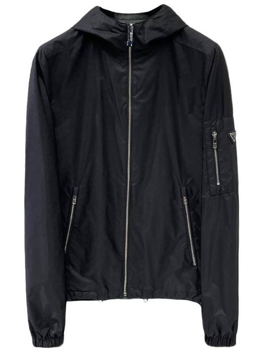 Men's Re-Nylon Reversible Hooded Jacket Black - PRADA - BALAAN.