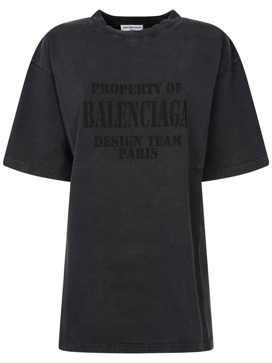 logo print short sleeve t-shirt washed black - BALENCIAGA - BALAAN.