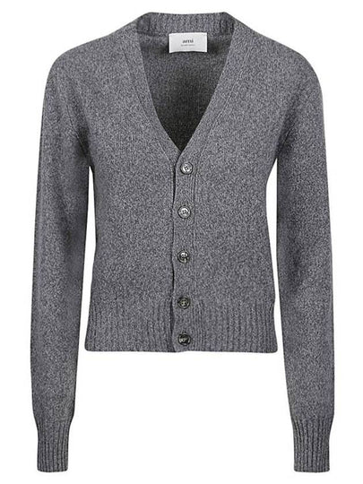 Embroidered Heart Logo Cashmere Cardigan Heather Grey - AMI - BALAAN 2