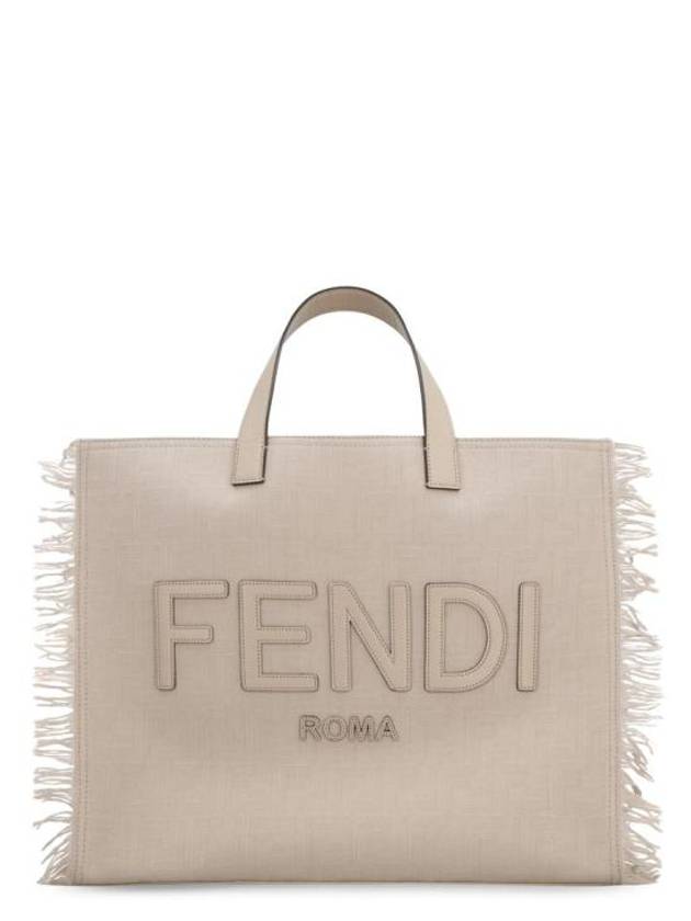 FF Fabric Tote Bag with Fringes Beige - FENDI - BALAAN.