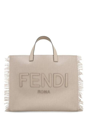 FF Fabric Tote Bag with Fringes Beige - FENDI - BALAAN 1
