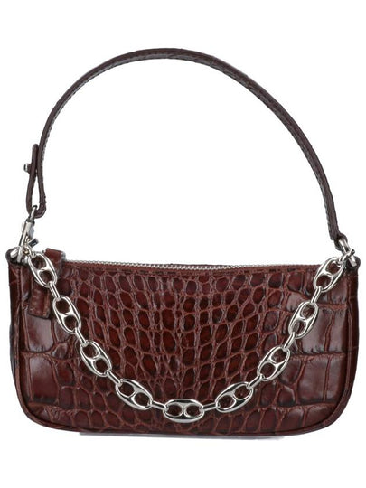 Mini Rachel Crocker Embossed Leather Shoulder Bag Nutella - BY FAR - BALAAN 2