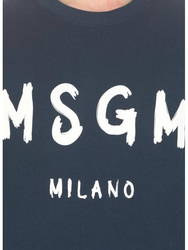 Brushed Logo Cotton Sweatshirt Navy - MSGM - BALAAN 6