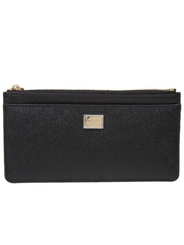 Logo Patch Zipper Long Wallet Black - DOLCE&GABBANA - BALAAN 1