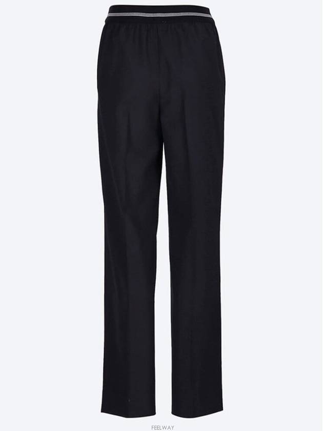 Logo Waistband Virgin Wool Straight Pants Black - MIU MIU - BALAAN 4