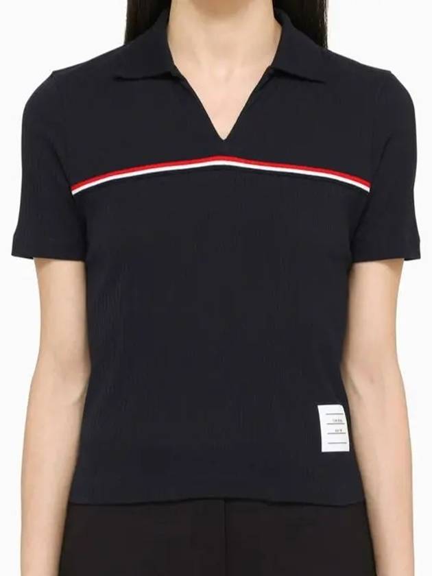 Three Stripes High Twist Rib Polo Shirt Navy - THOM BROWNE - BALAAN 2