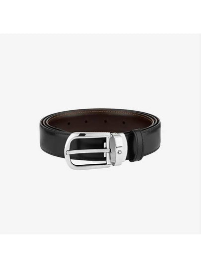 Horseshoe Buckle Reversible Leather Belt Black Brown - MONTBLANC - BALAAN 2