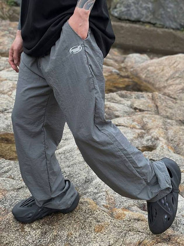 LOGO NYLON WIDE TRACK PANTS GRAY - PEACEOFMIND - BALAAN 1